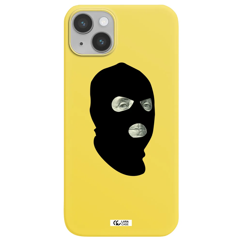 a person wearing a mask Apple iPhone 14 Silicone canary yellow Case