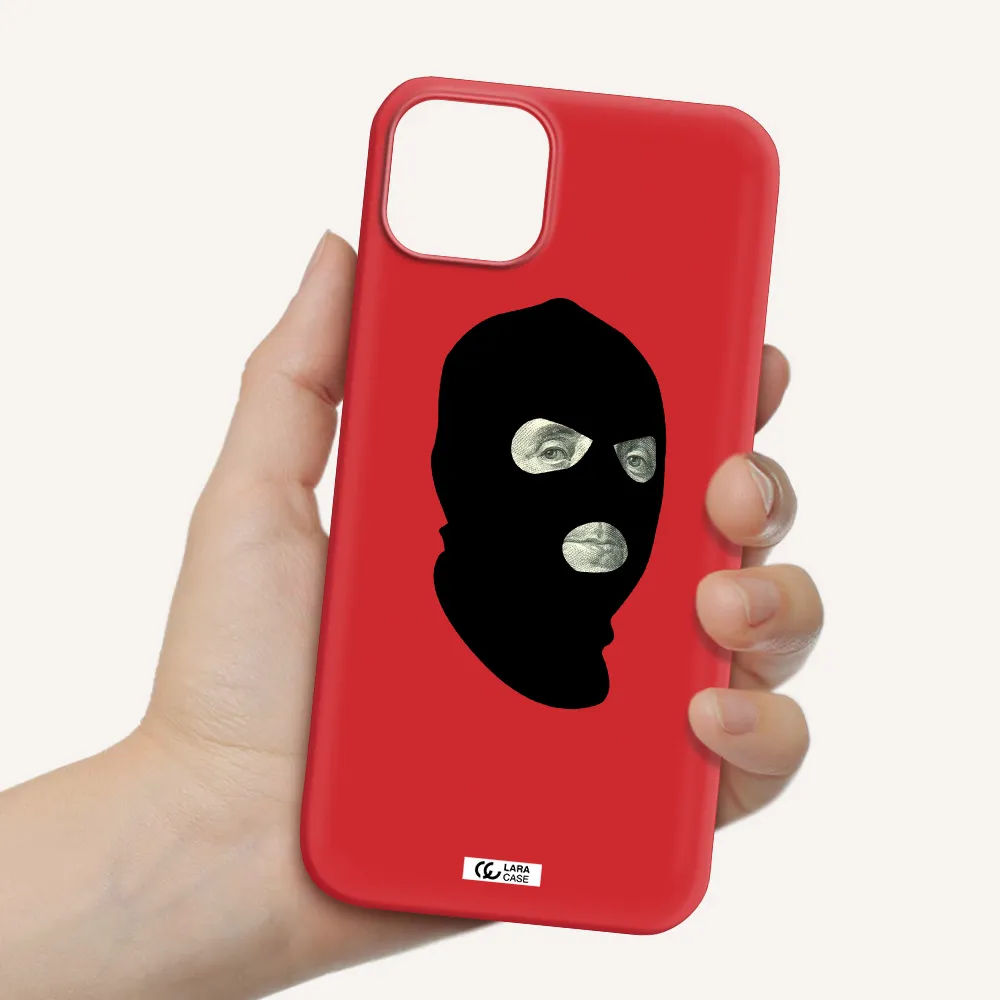 a person wearing a mask Apple iPhone 14 Silicone Imperial Red Case