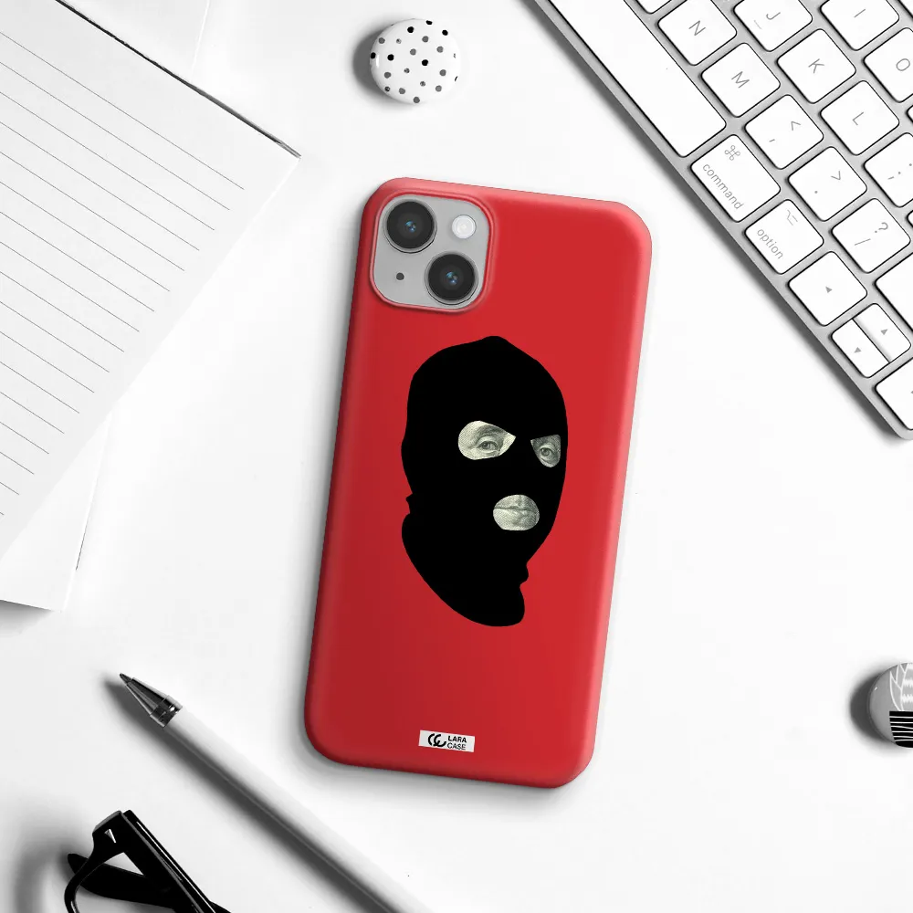 a person wearing a mask Apple iPhone 14 Silicone Imperial Red Case