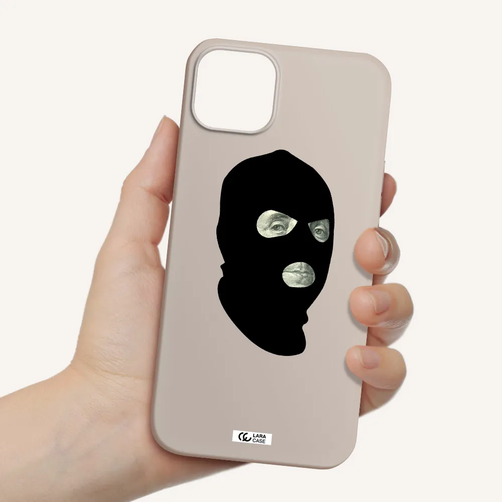 a person wearing a mask Apple iPhone 14 Silicone Stone Case