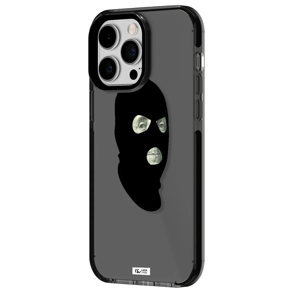 a person wearing a mask Apple iPhone 15 Pro impact Smoke Black Case