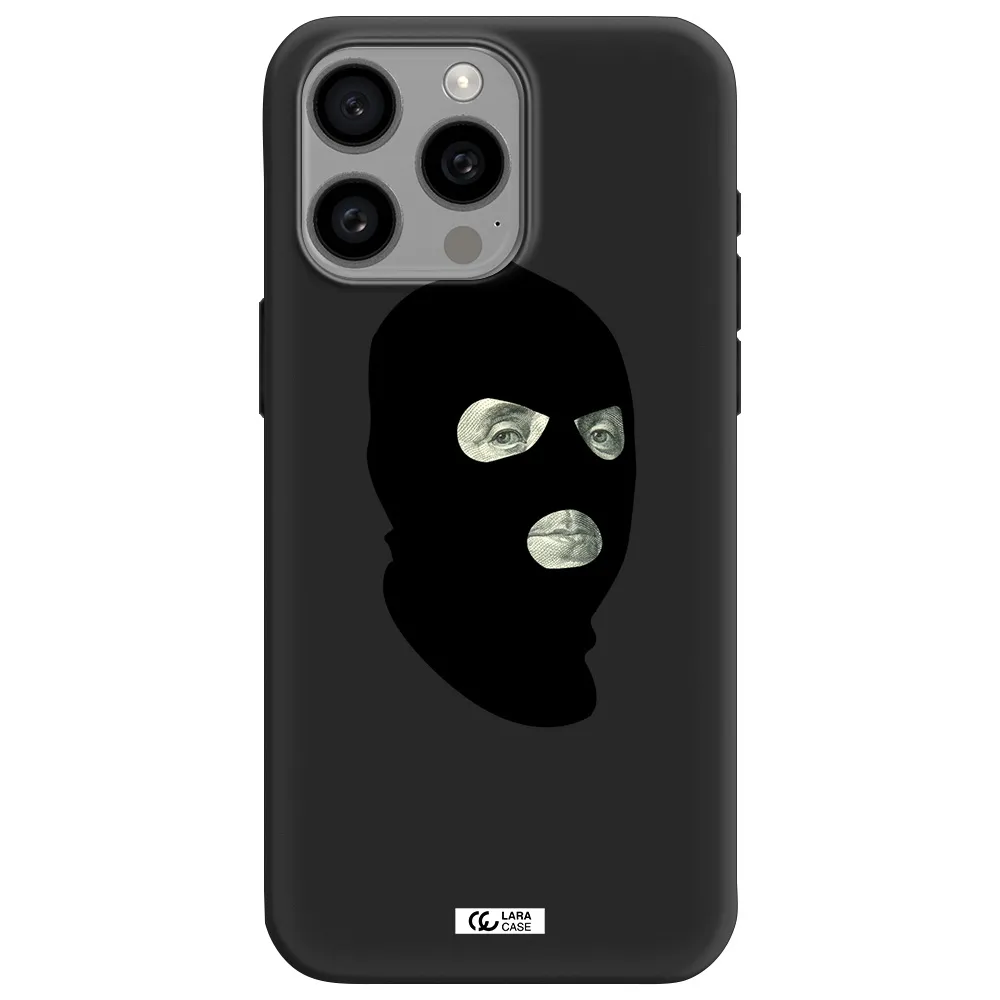 a person wearing a mask Apple Iphone 15 Pro max Silicone black Case