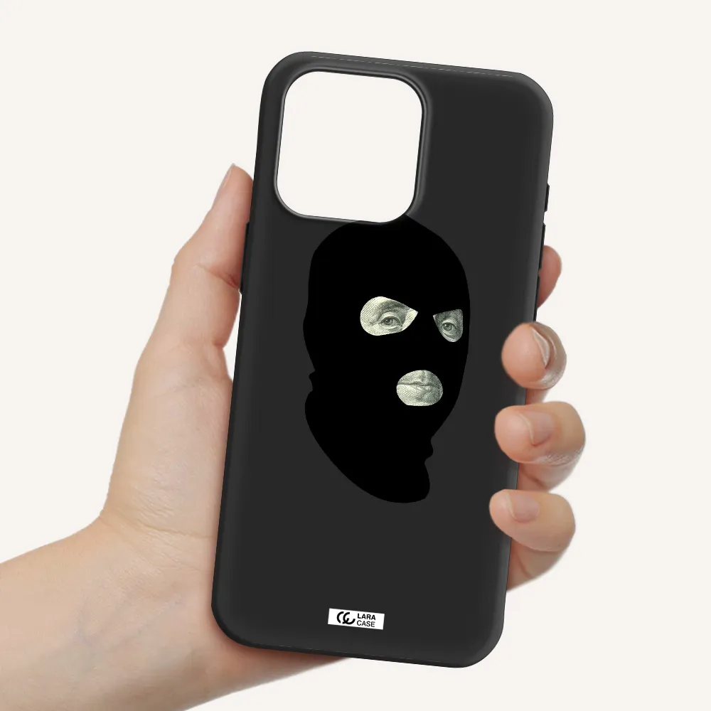 a person wearing a mask Apple Iphone 15 Pro max Silicone black Case