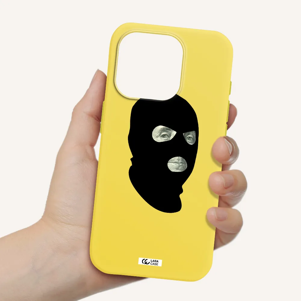 A Person Wearing A Mask Apple Iphone 15 Pro Silicone Canary Yellow Case