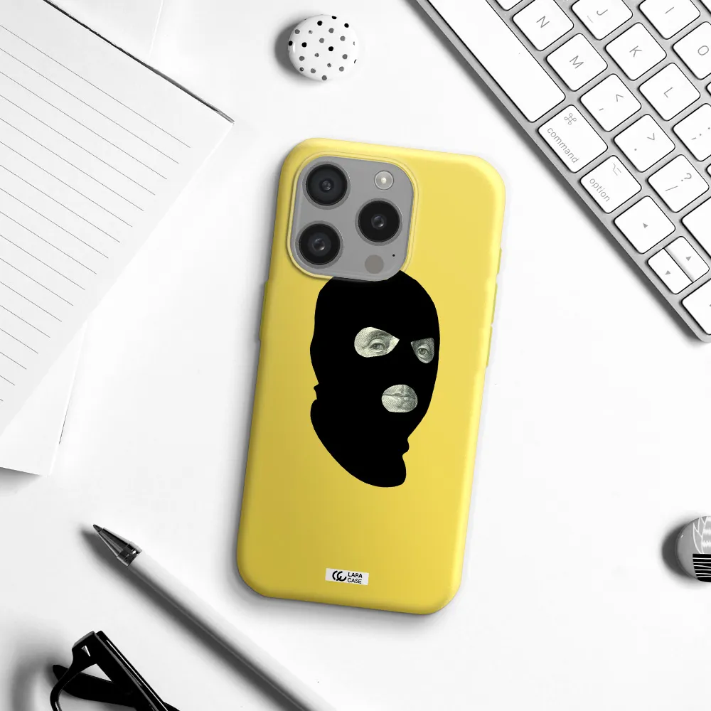 A Person Wearing A Mask Apple Iphone 15 Pro Silicone Canary Yellow Case