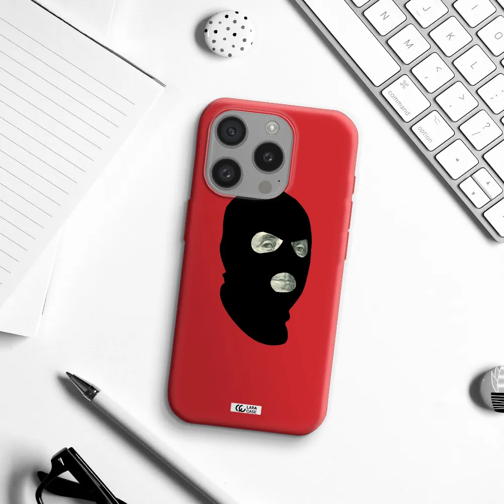 A Person Wearing A Mask Apple Iphone 15 Pro Silicone Imperial Red Case