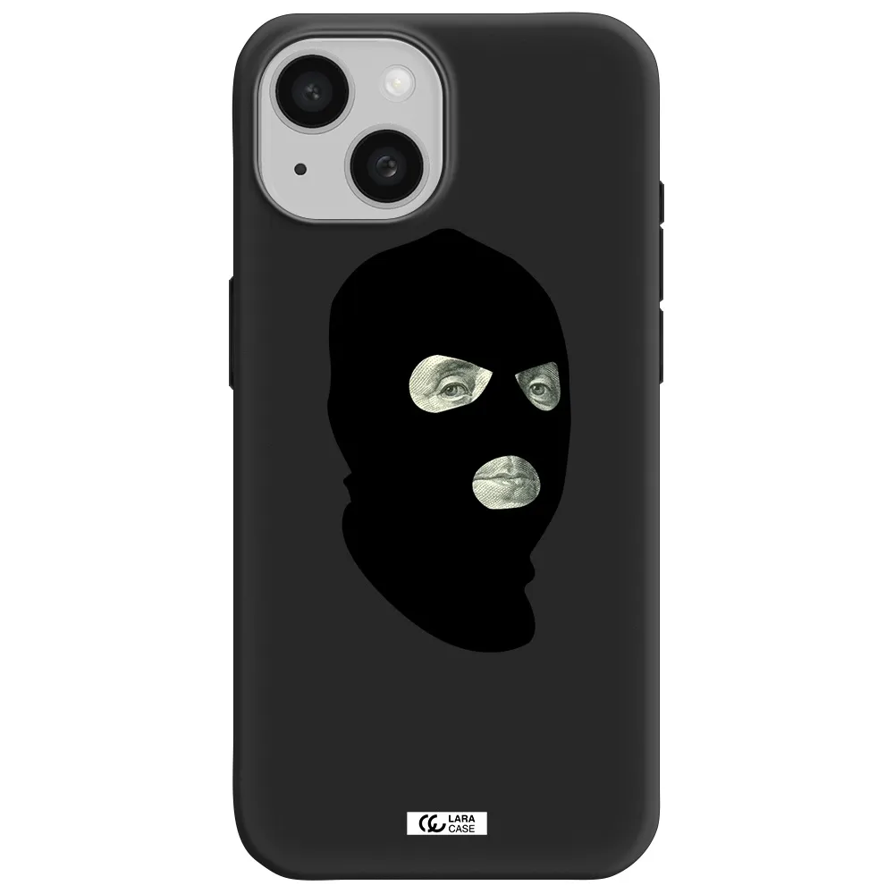 a person wearing a mask Apple iPhone 15 Silicone black Case