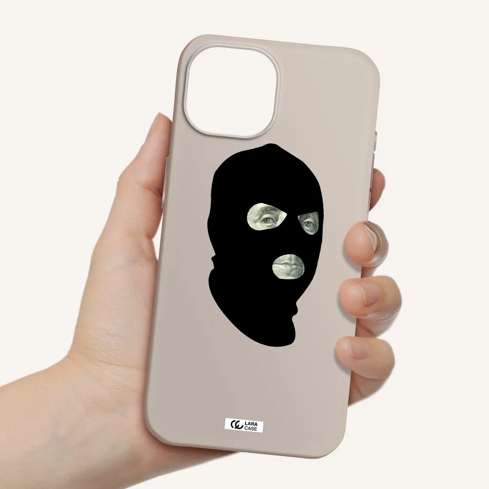 a person wearing a mask Apple iPhone 15 Silicone Stone Case