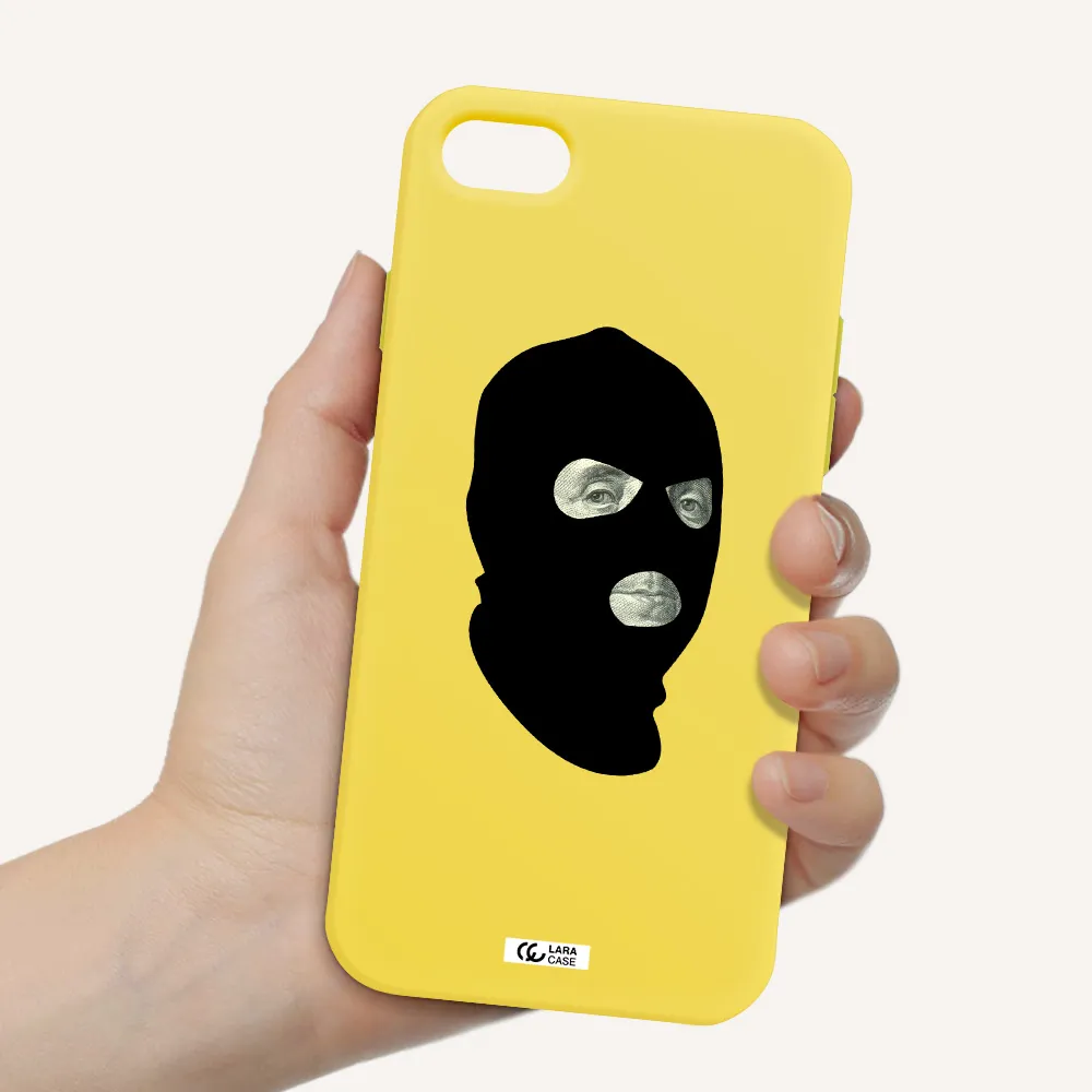 a person wearing a mask Apple iPhone 7 Silicone canary yellow Case