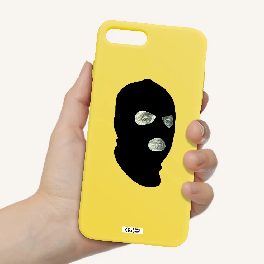 a person wearing a mask Apple iPhone 8 plus Silicone canary yellow Case