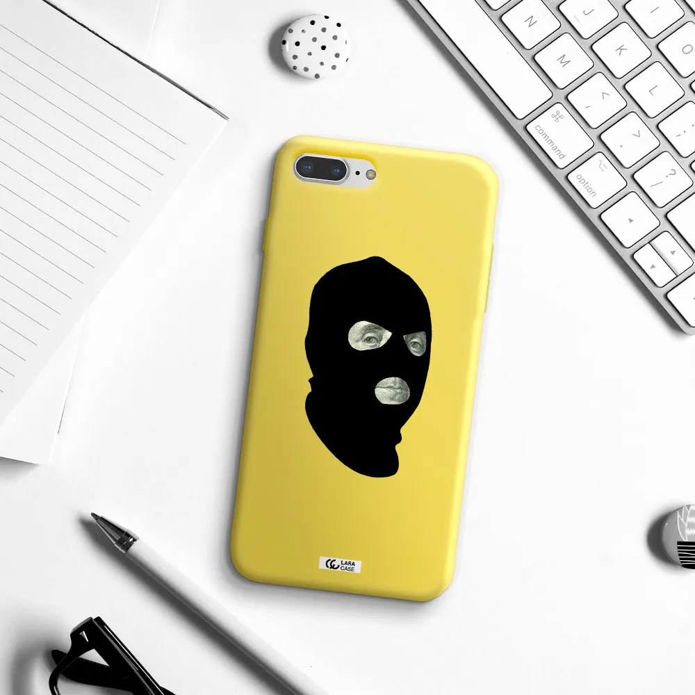a person wearing a mask Apple iPhone 8 plus Silicone canary yellow Case