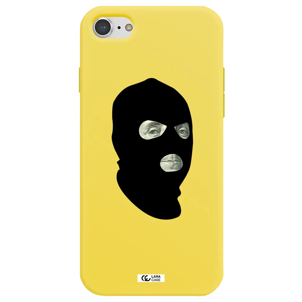 a person wearing a mask Apple iPhone 8 Silicone canary yellow Case