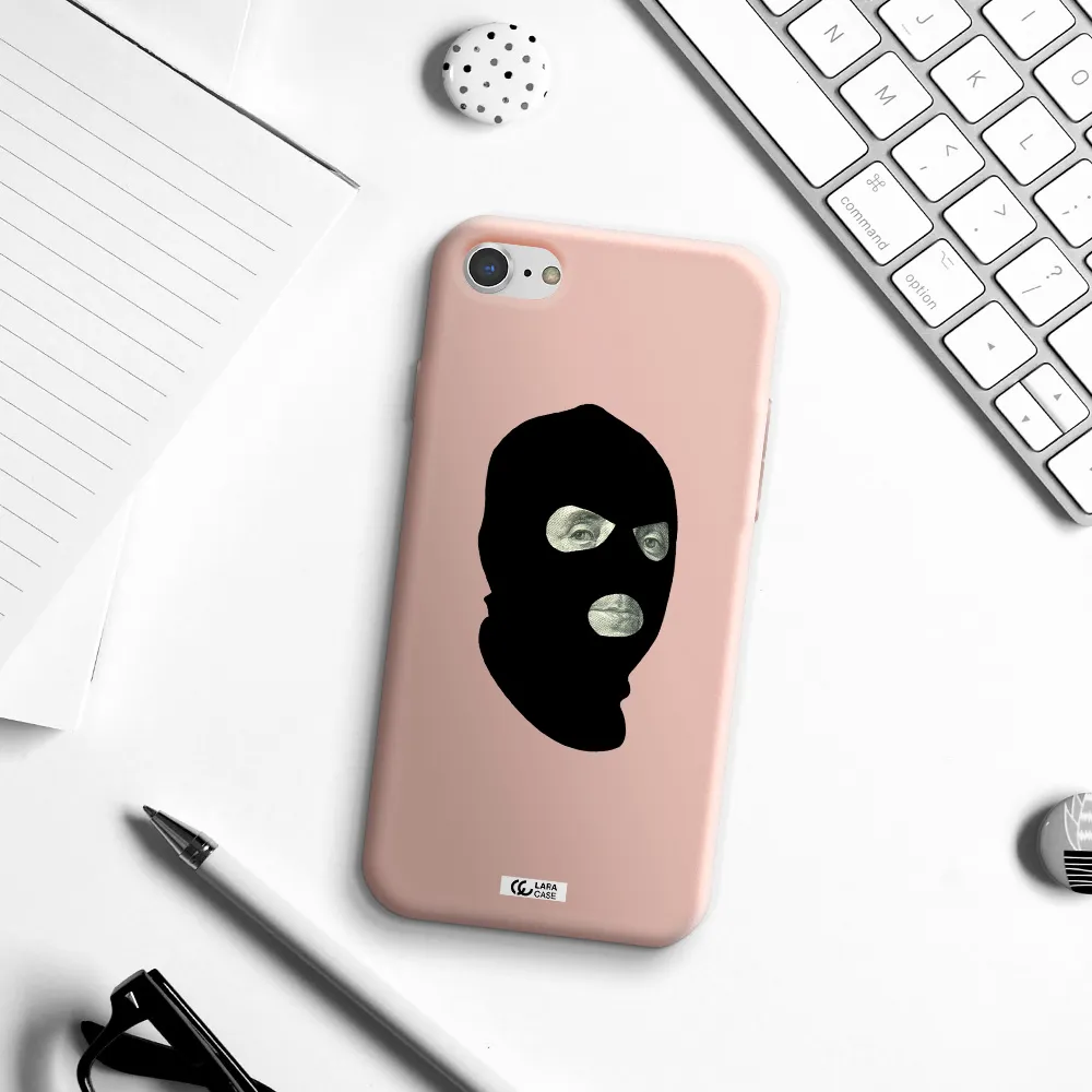 a person wearing a mask Apple iPhone 8 Silicone pastel pink Case