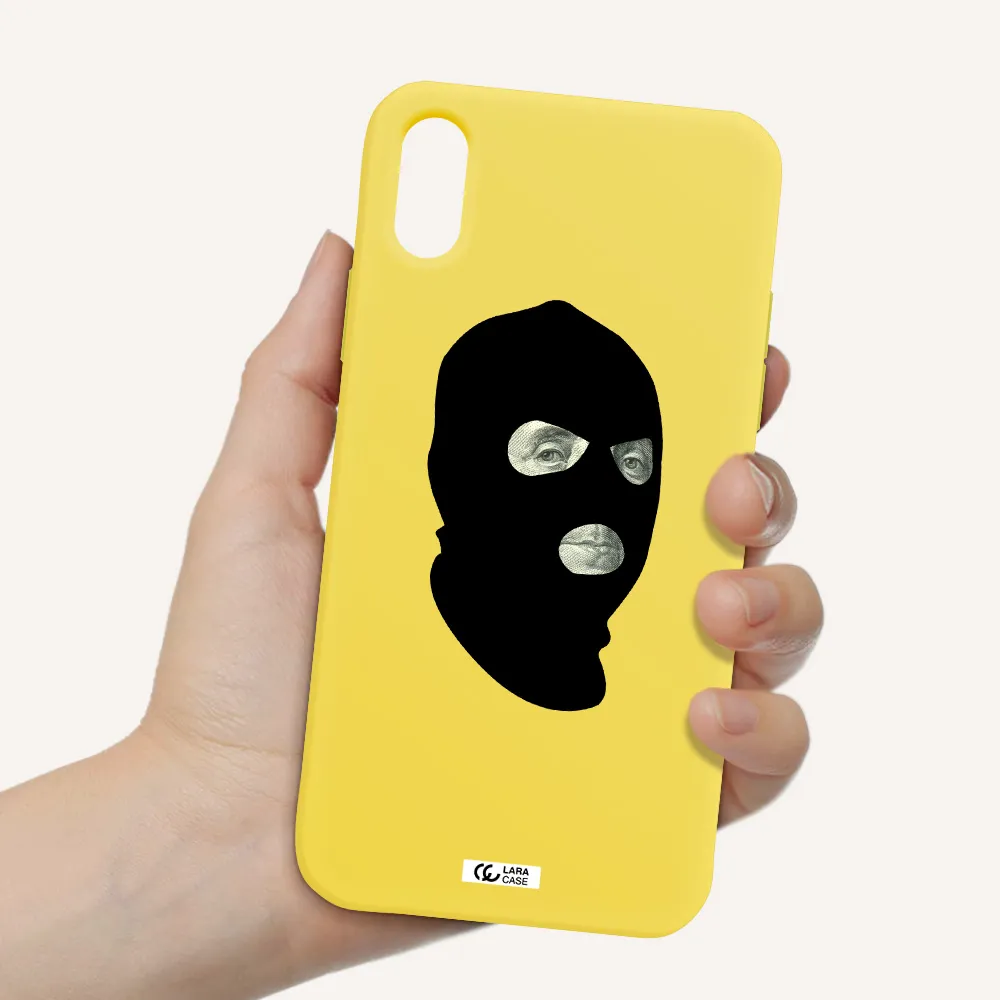 a person wearing a mask Apple iPhone X Silicone canary yellow Case