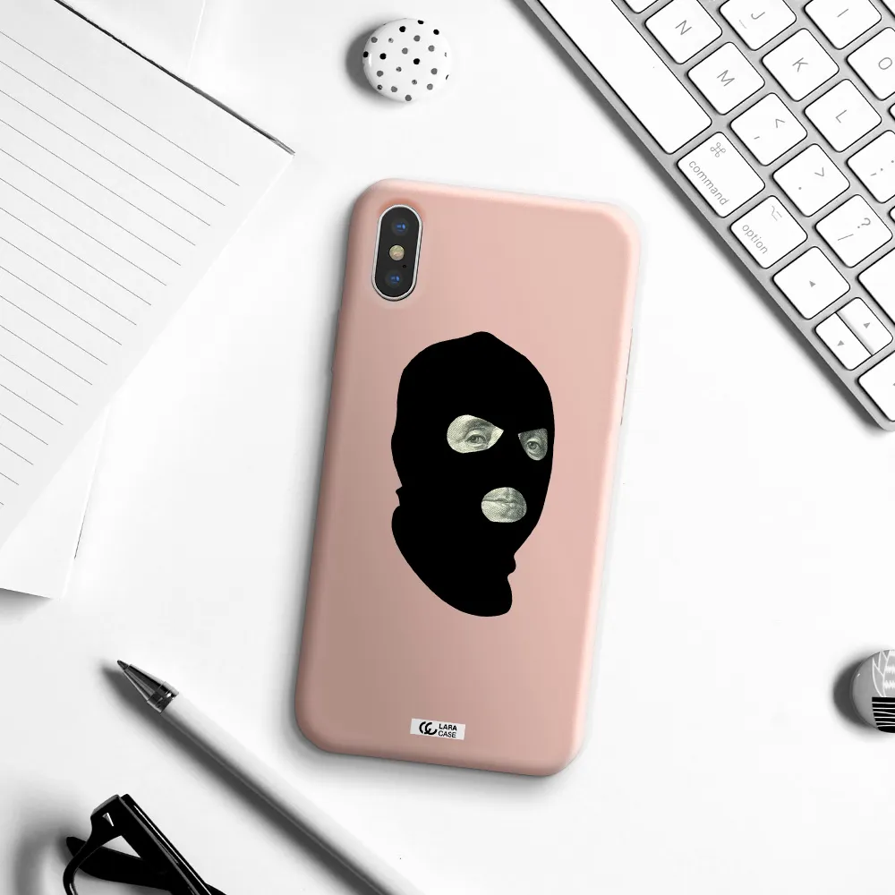a person wearing a mask Apple iPhone X Silicone pastel pink Case