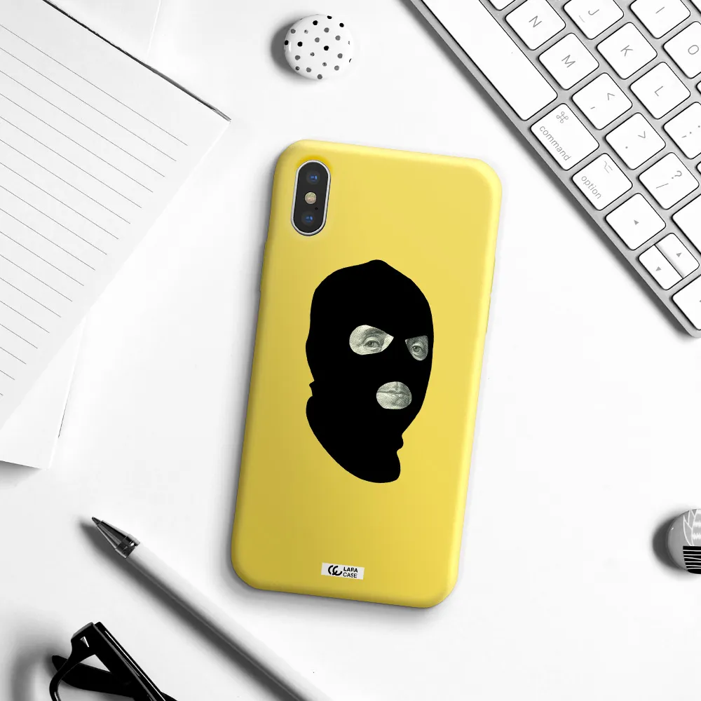 a person wearing a mask Apple iPhone XS Silicone canary yellow Case