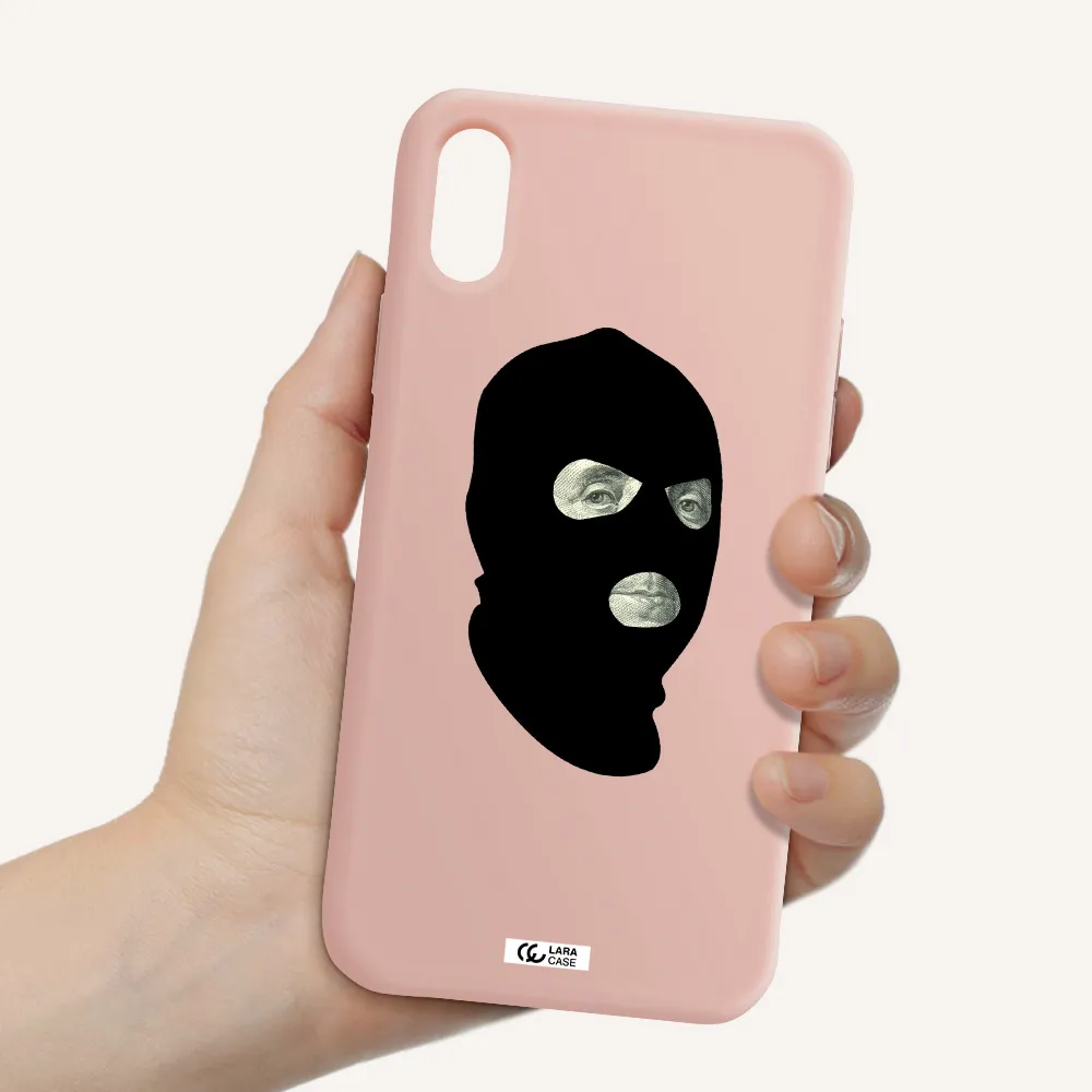 a person wearing a mask Apple iPhone XS Silicone pastel pink Case