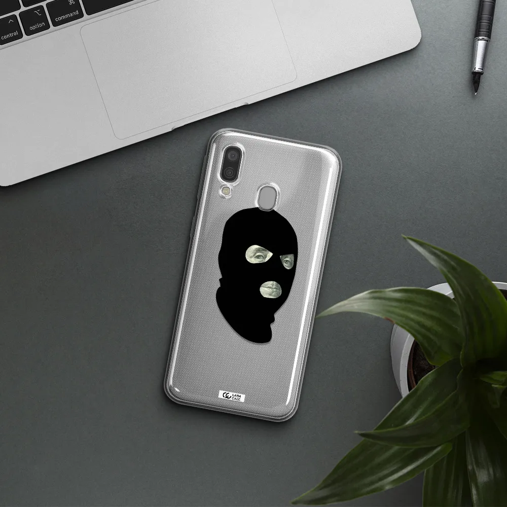 a person wearing a mask Samsung A40 Clear TPU Case