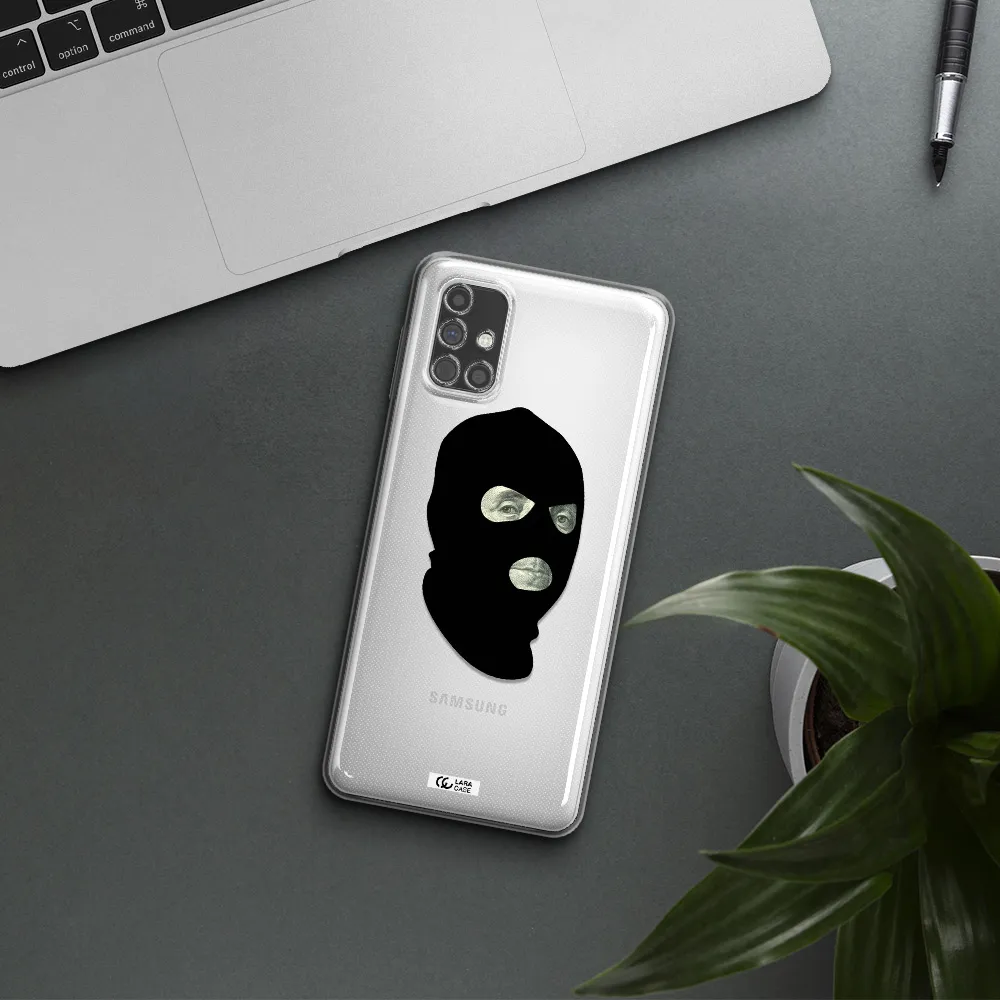 a person wearing a mask Samsung M31S Clear TPU Case
