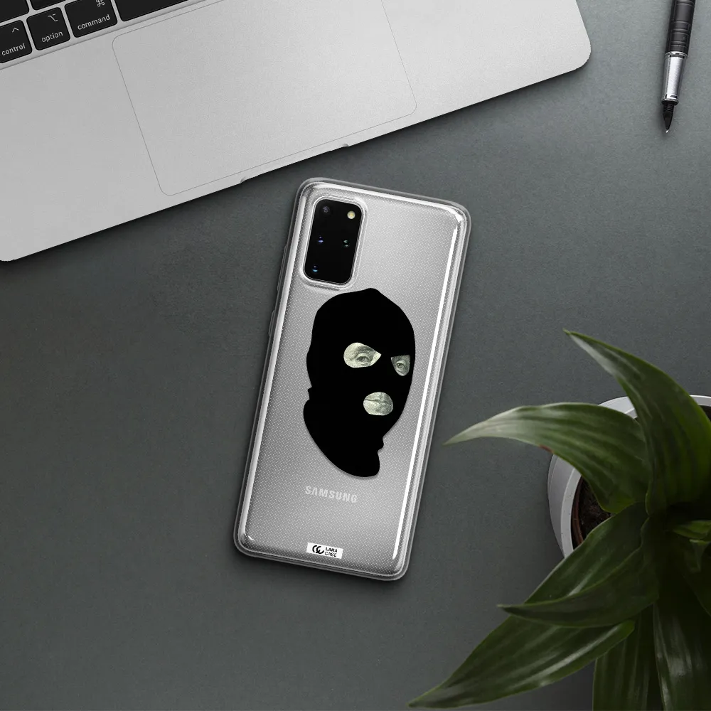 a person wearing a mask Samsung S 20 Plus Clear TPU Case