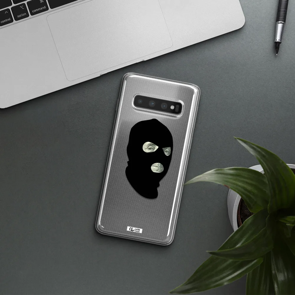 a person wearing a mask Samsung S10 Clear TPU Case