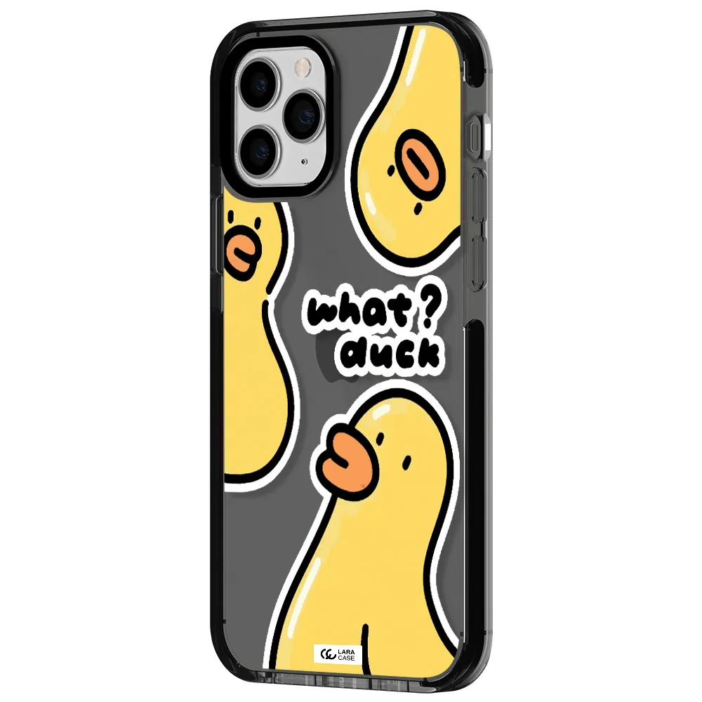 a group of yellow ducks Apple iPhone 11 pro impact Smoke Black Case