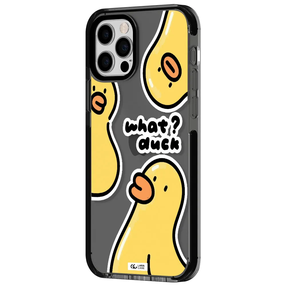 a group of yellow ducks Apple iPhone 12 pro impact Smoke Black Case