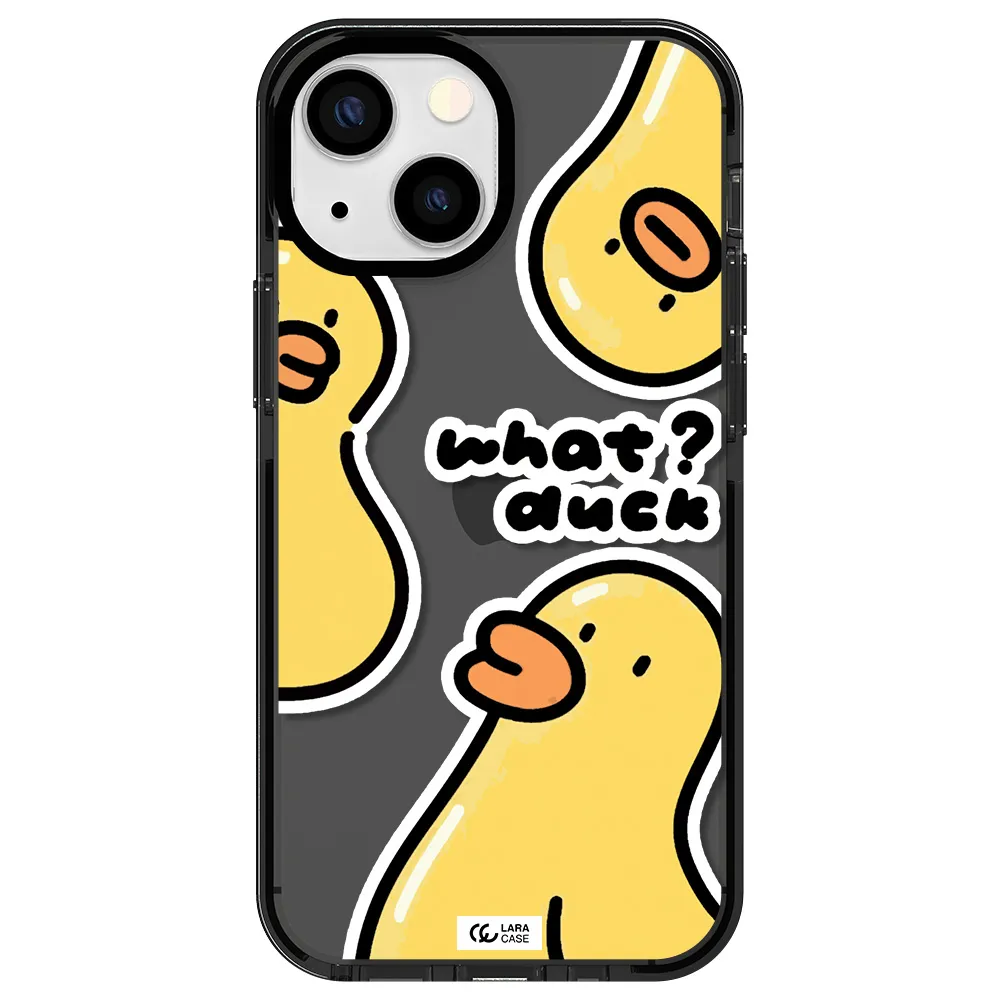 a group of yellow ducks Apple iPhone 13 mini impact Smoke Black Case
