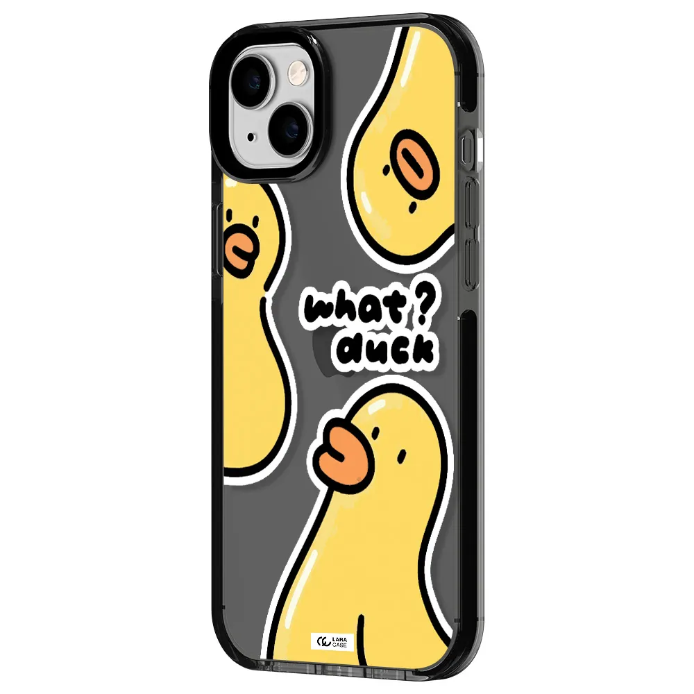 a group of yellow ducks Apple iPhone 14 plus impact Smoke Black Case