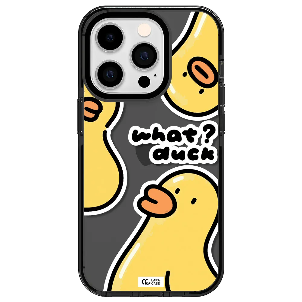 a group of yellow ducks Apple iPhone 14 pro impact Smoke Black Case