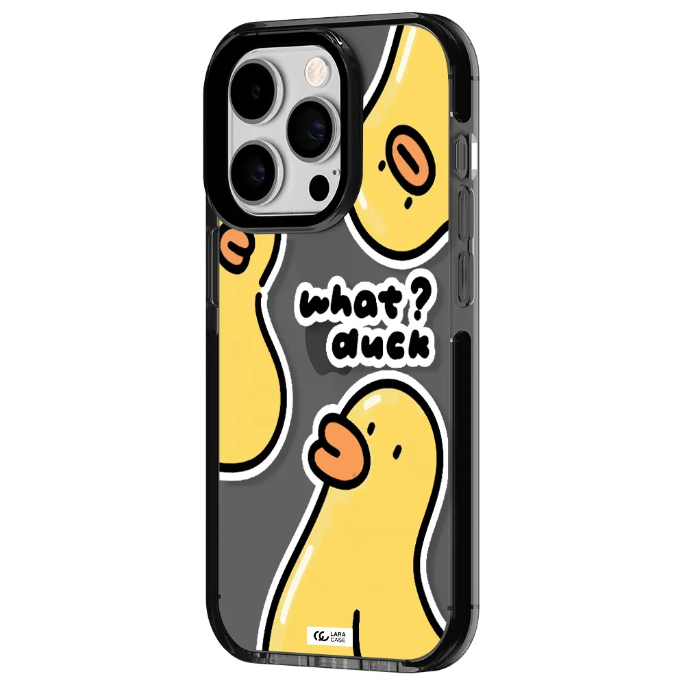 a group of yellow ducks Apple iPhone 14 pro impact Smoke Black Case