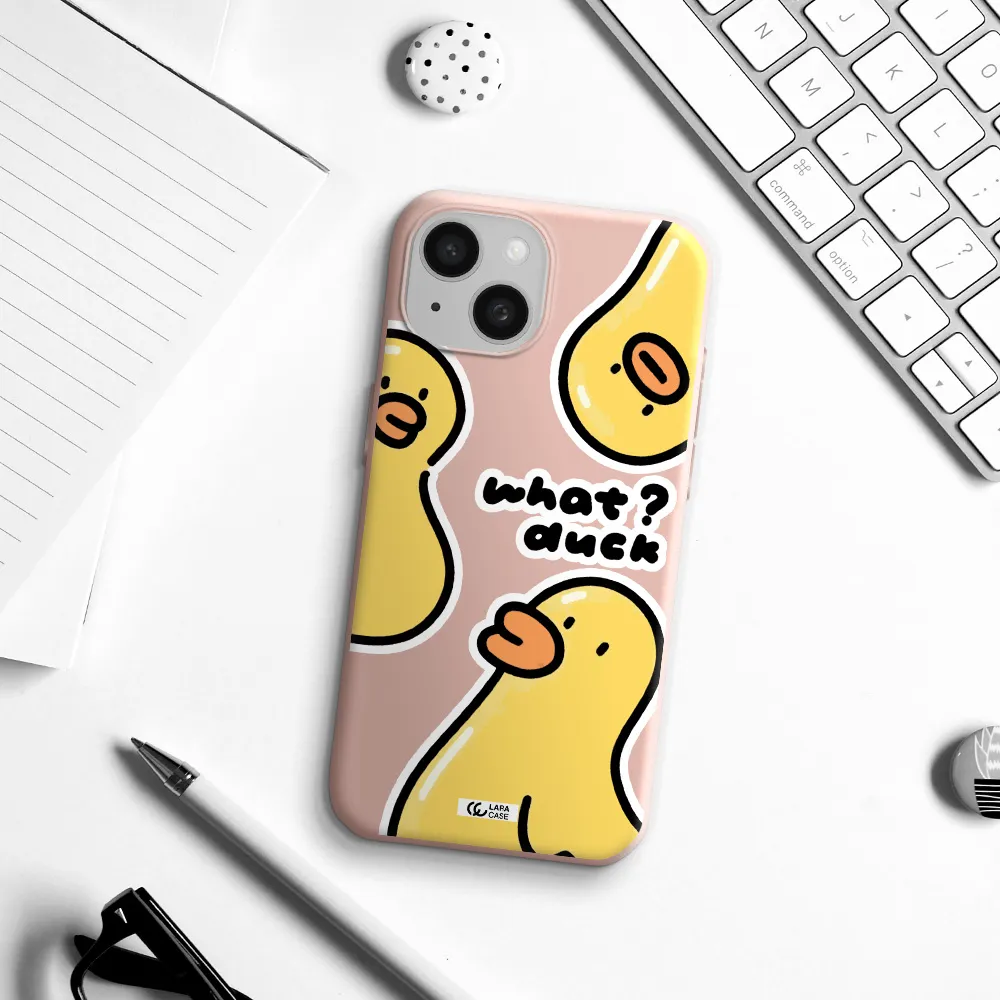 A Group Of Yellow Ducks Apple Iphone 15 Silicone Pastel Pink Case