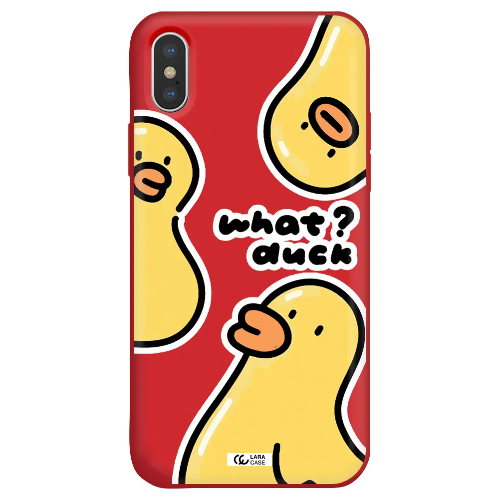 a group of yellow ducks Apple iPhone X Silicone Imperial Red Case