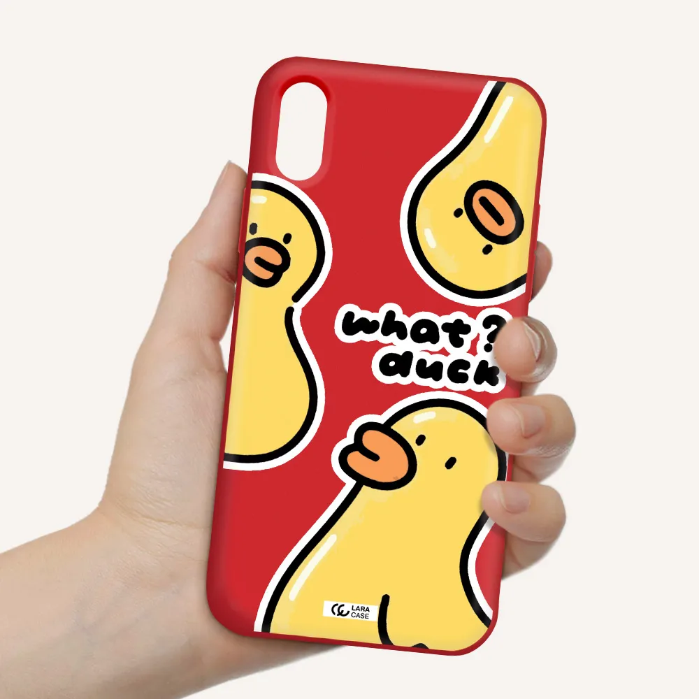 a group of yellow ducks Apple iPhone X Silicone Imperial Red Case