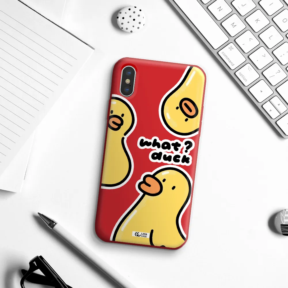 a group of yellow ducks Apple iPhone X Silicone Imperial Red Case