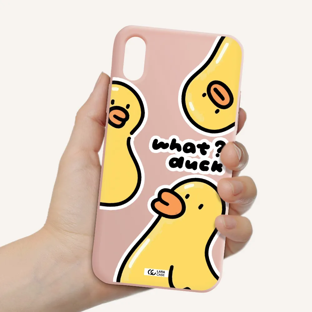 a group of yellow ducks Apple iPhone XS Silicone pastel pink Case