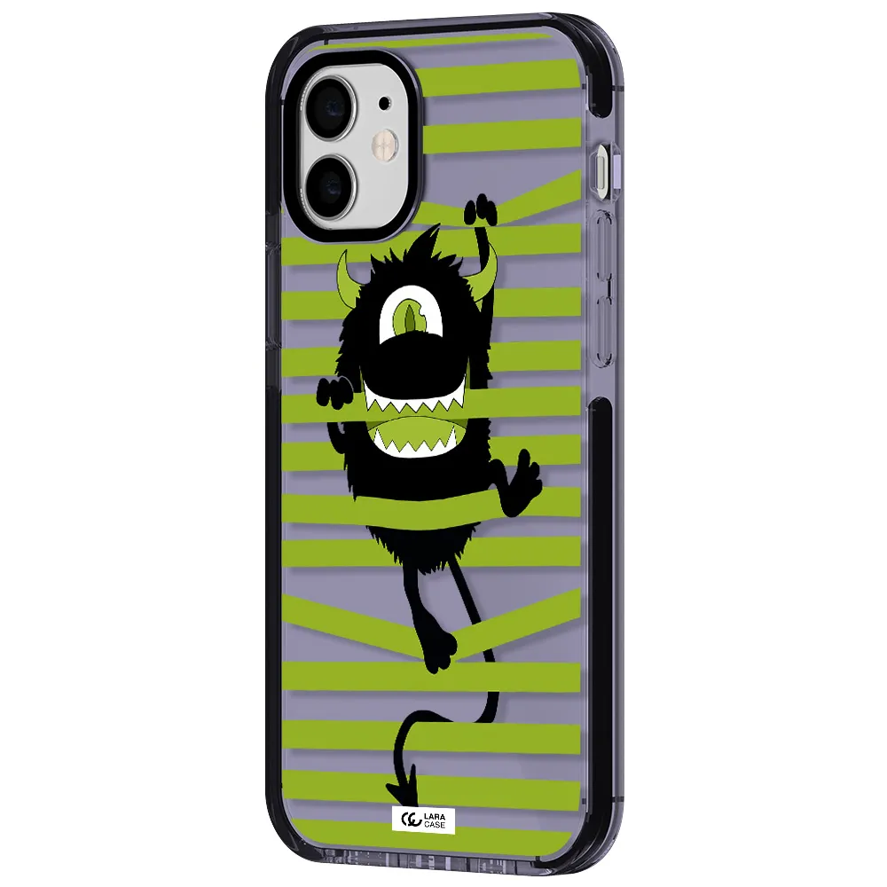a black monster with horns and green stripes Apple iPhone 11 impact Lilac Case