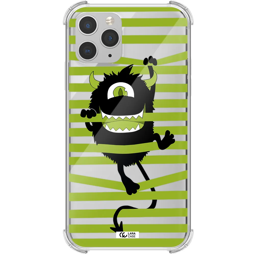 a black monster with horns and green stripes Apple iPhone 11 pro Clear PC Case