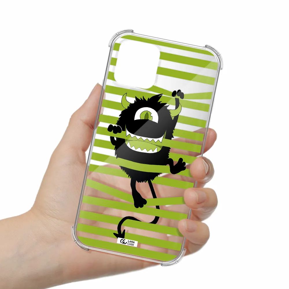 a black monster with horns and green stripes Apple iPhone 11 pro Clear PC Case