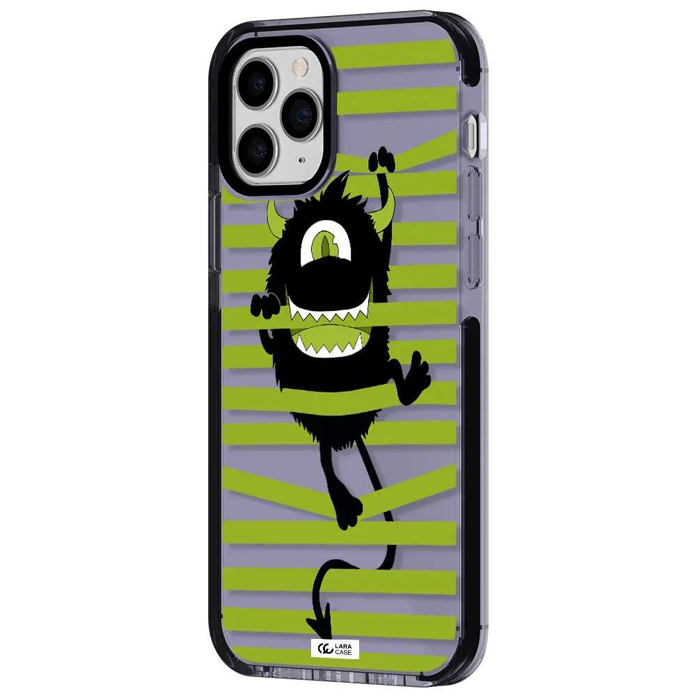 a black monster with horns and green stripes Apple iPhone 11 pro impact Lilac Case