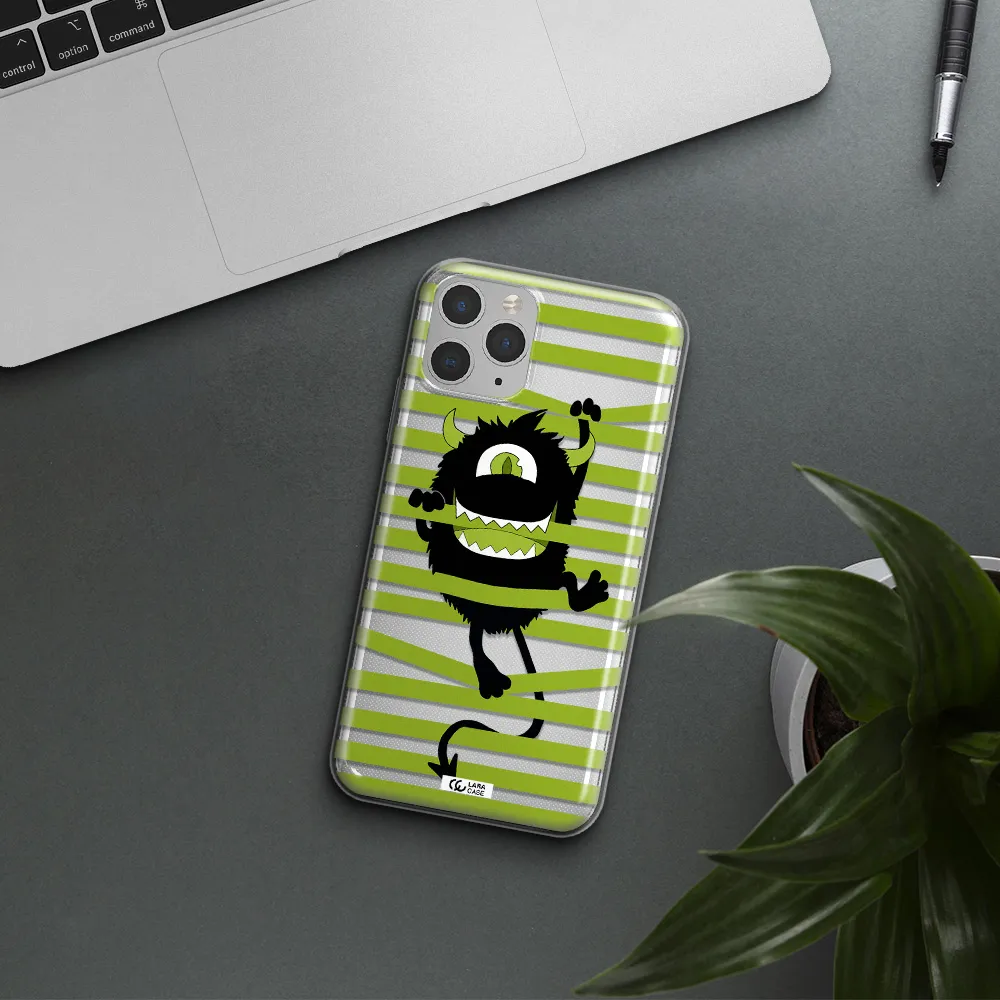 a black monster with horns and green stripes Apple iPhone 11 pro max Clear TPU Case
