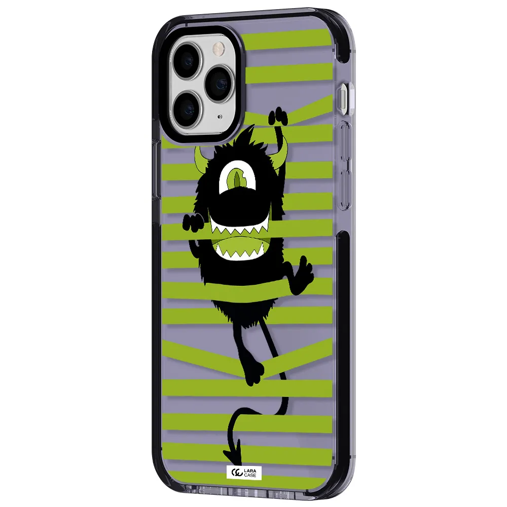 a black monster with horns and green stripes Apple iPhone 11 pro max impact Lilac Case
