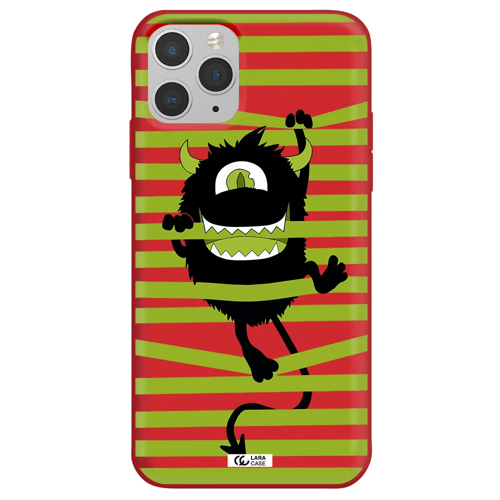 a black monster with horns and green stripes Apple iPhone 11 pro max Silicone Imperial Red Case