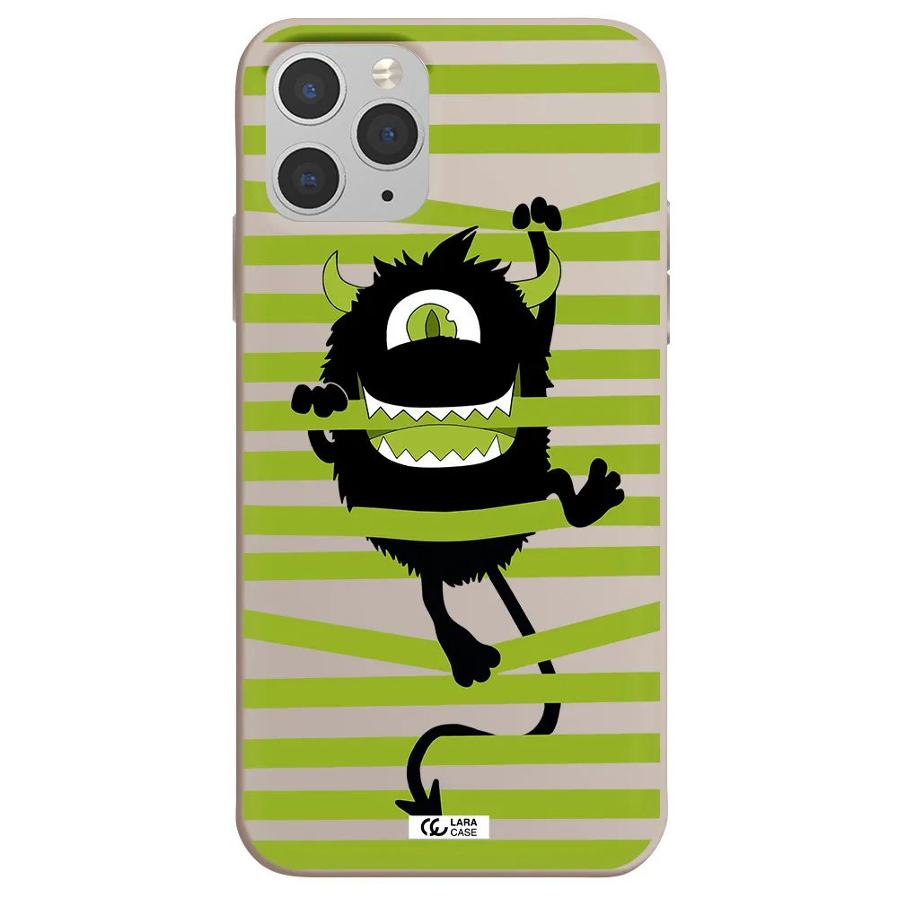 a black monster with horns and green stripes Apple iPhone 11 pro max Silicone Stone Case
