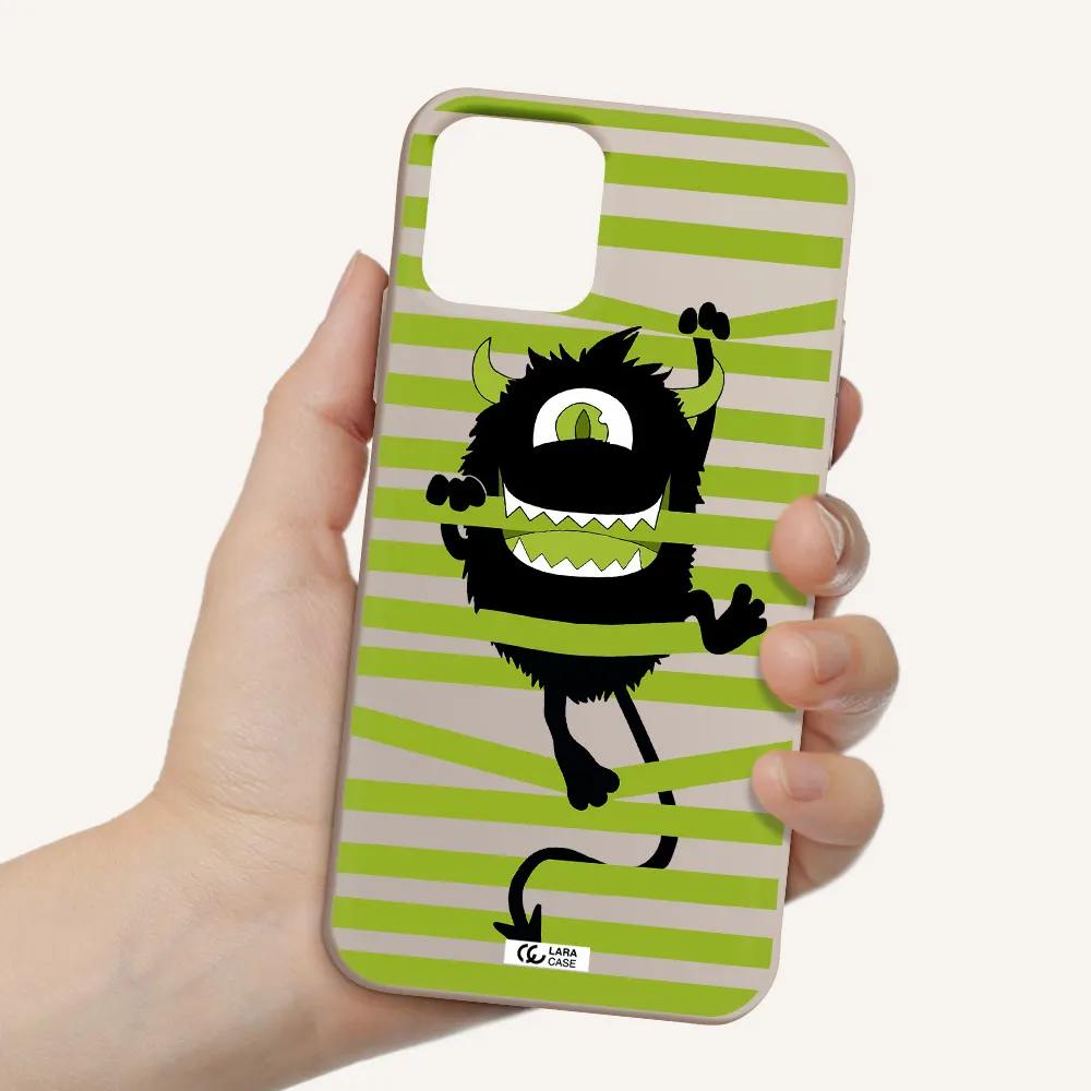 a black monster with horns and green stripes Apple iPhone 11 pro max Silicone Stone Case