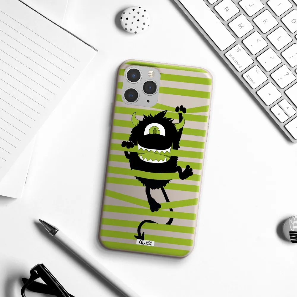 a black monster with horns and green stripes Apple iPhone 11 pro max Silicone Stone Case