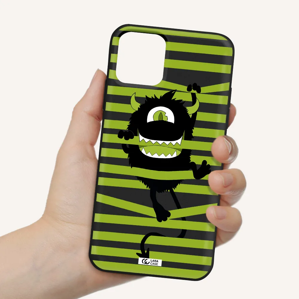 a black monster with horns and green stripes Apple iPhone 11 pro Silicone black Case