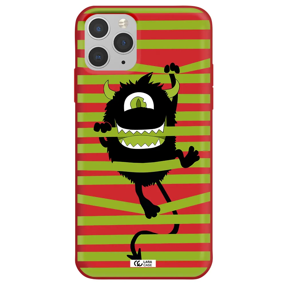 a black monster with horns and green stripes Apple iPhone 11 pro Silicone Imperial Red Case