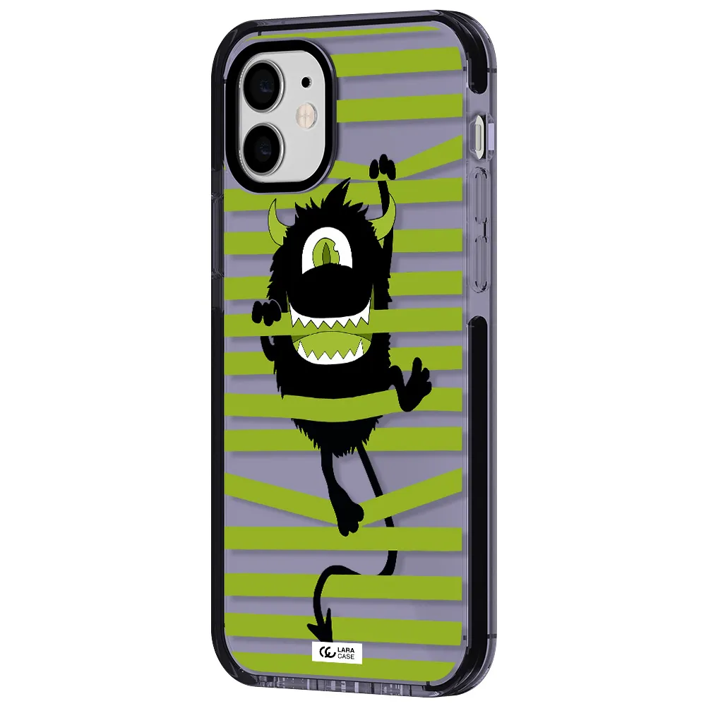 a black monster with horns and green stripes Apple iPhone 12 impact Lilac Case