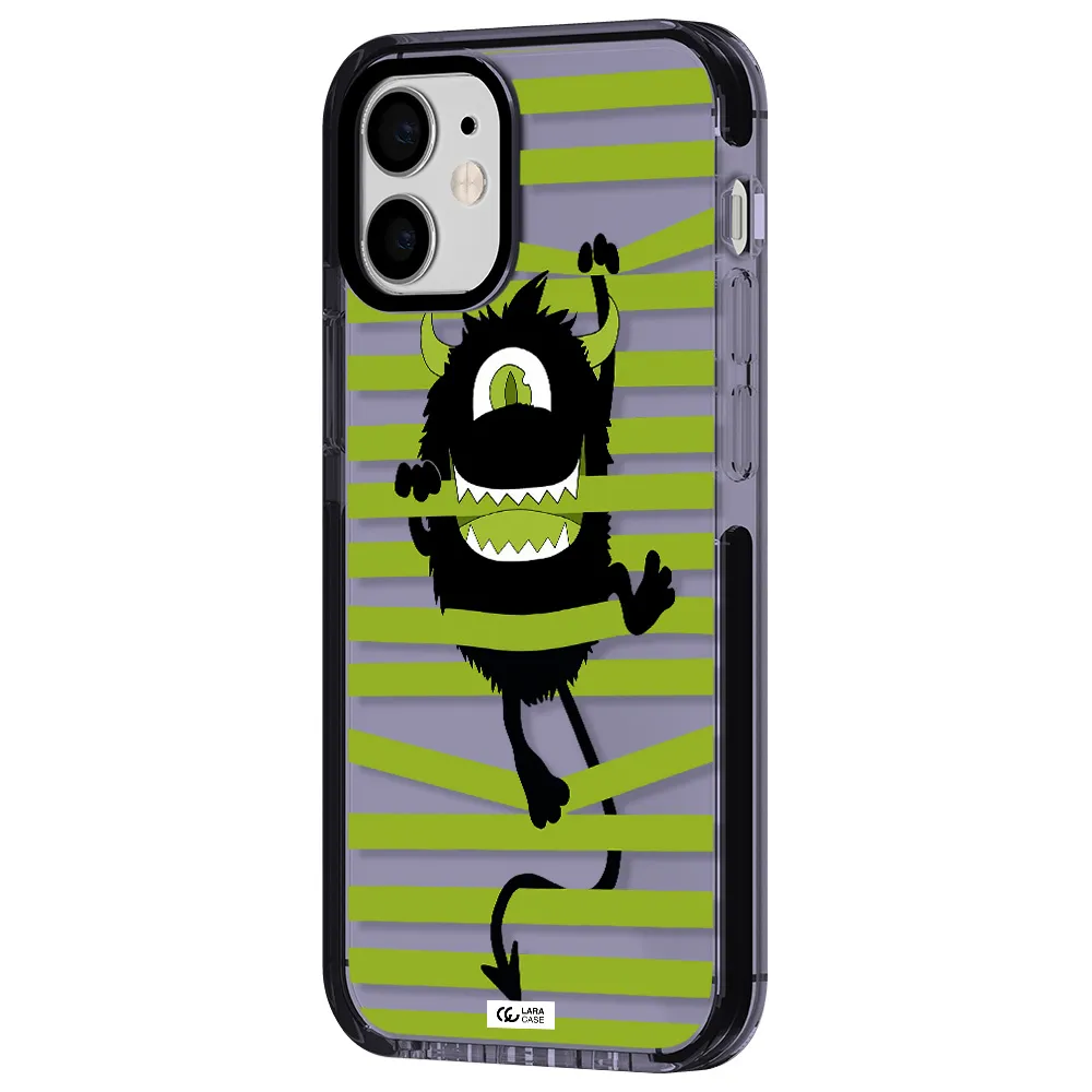 a black monster with horns and green stripes Apple iPhone 12 mini impact Lilac Case